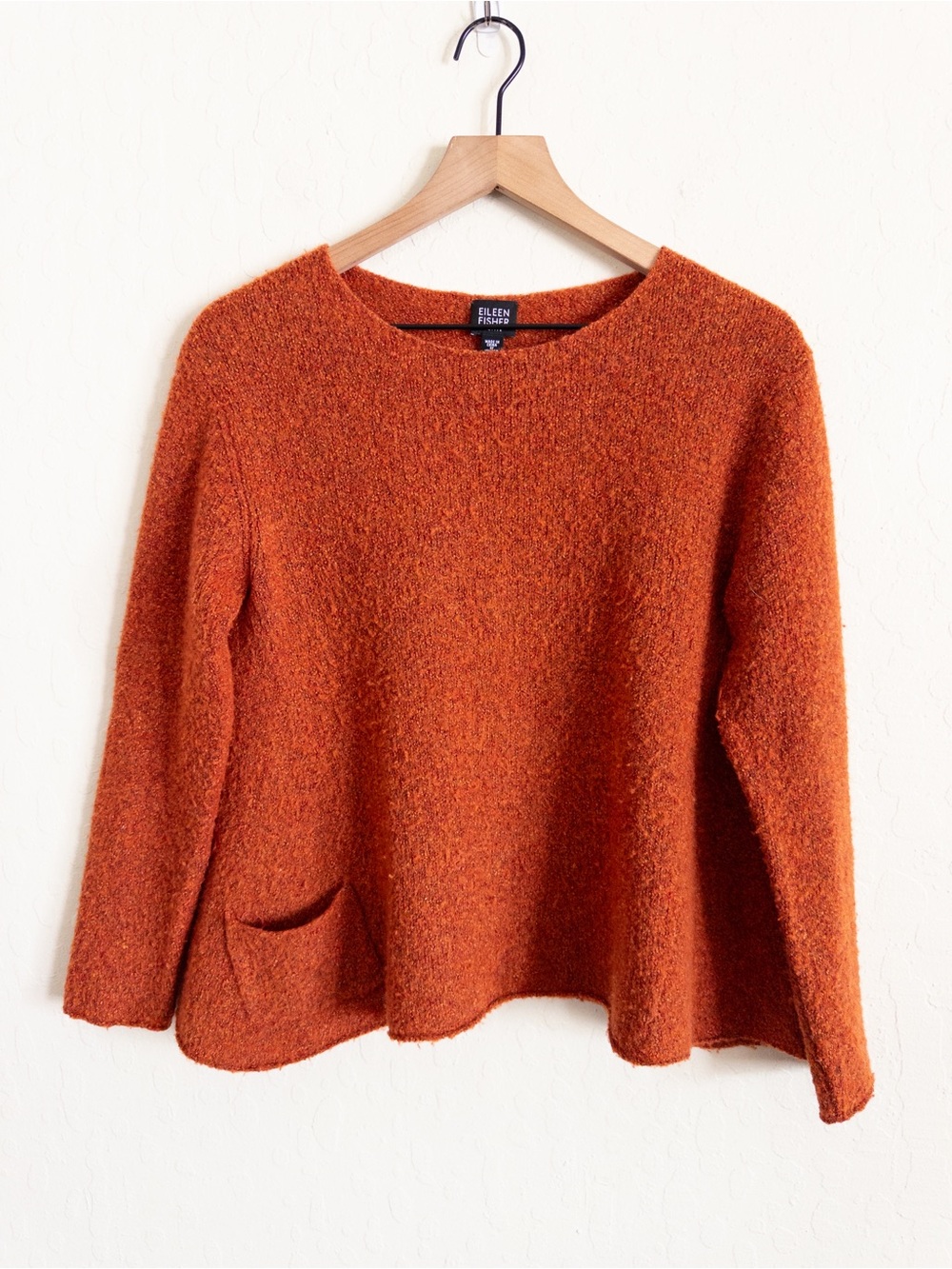 Eileen Fisher Rust Burnt Orange Wool Patch Pocket Pullover Sweater Small Petite